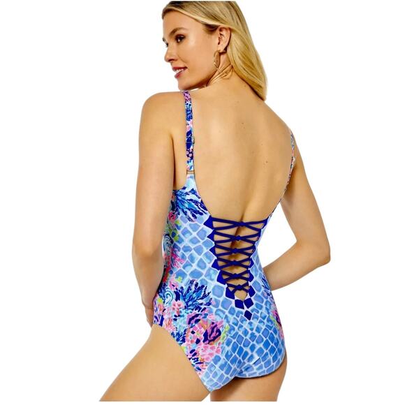 Lilly Pulitzer Isle Lattice One Piece Swimsuit Hidden Treasure NEW TAG REMOVED - Picture 2 of 9